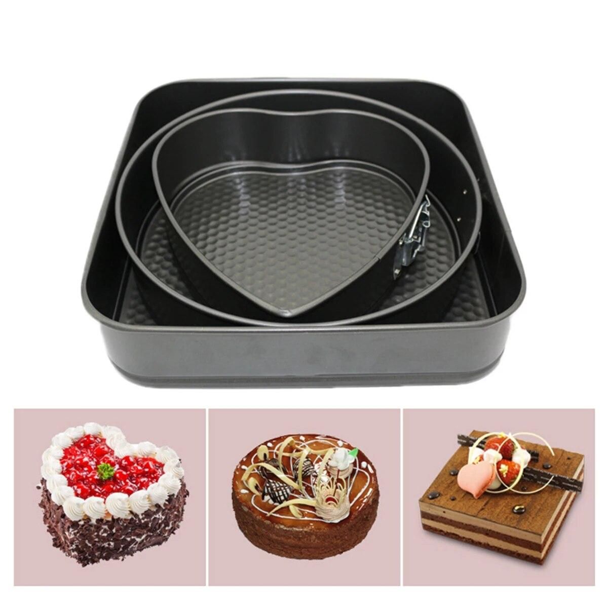 3pcs Springform Heart Shape Pan Set Non-Stick Bakeware Kitchen Cake Mode Baking Pan with Removable Bottom Decorating Tools