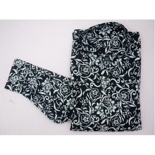 Floral Men's Formal Long Sleeve Shirts - Black