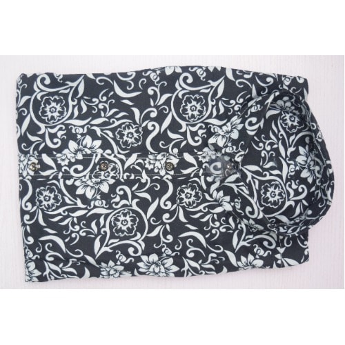 Floral Men's Formal Long Sleeve Shirts - Black