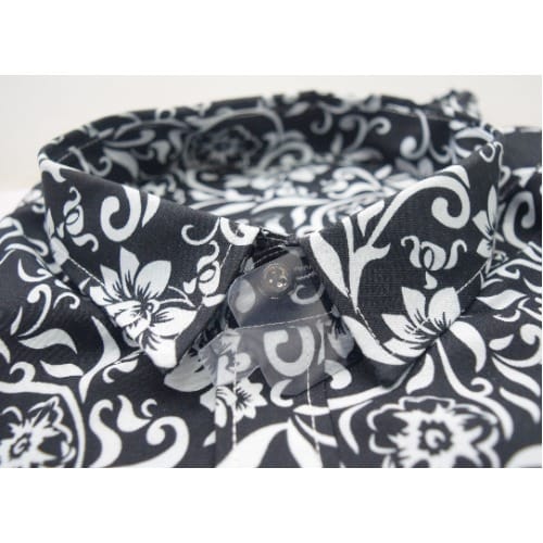 Floral Men's Formal Long Sleeve Shirts - Black