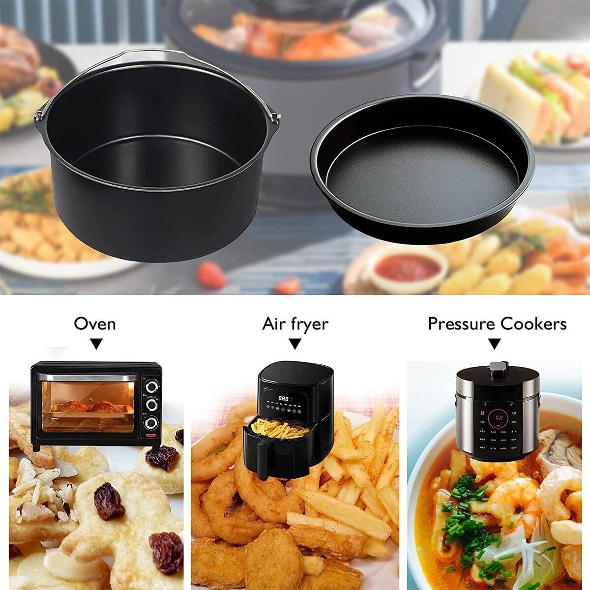 2Pcs Air Fryer Accessory Durable Air Fryer Pizza Pan and Baking Cake Barrel with Non-Stick Coating Round Baking Cake Pan Set