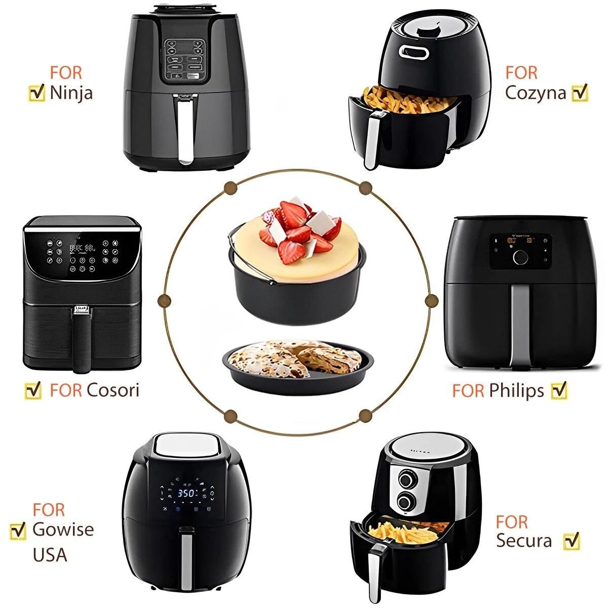 2Pcs Air Fryer Accessory Durable Air Fryer Pizza Pan and Baking Cake Barrel with Non-Stick Coating Round Baking Cake Pan Set
