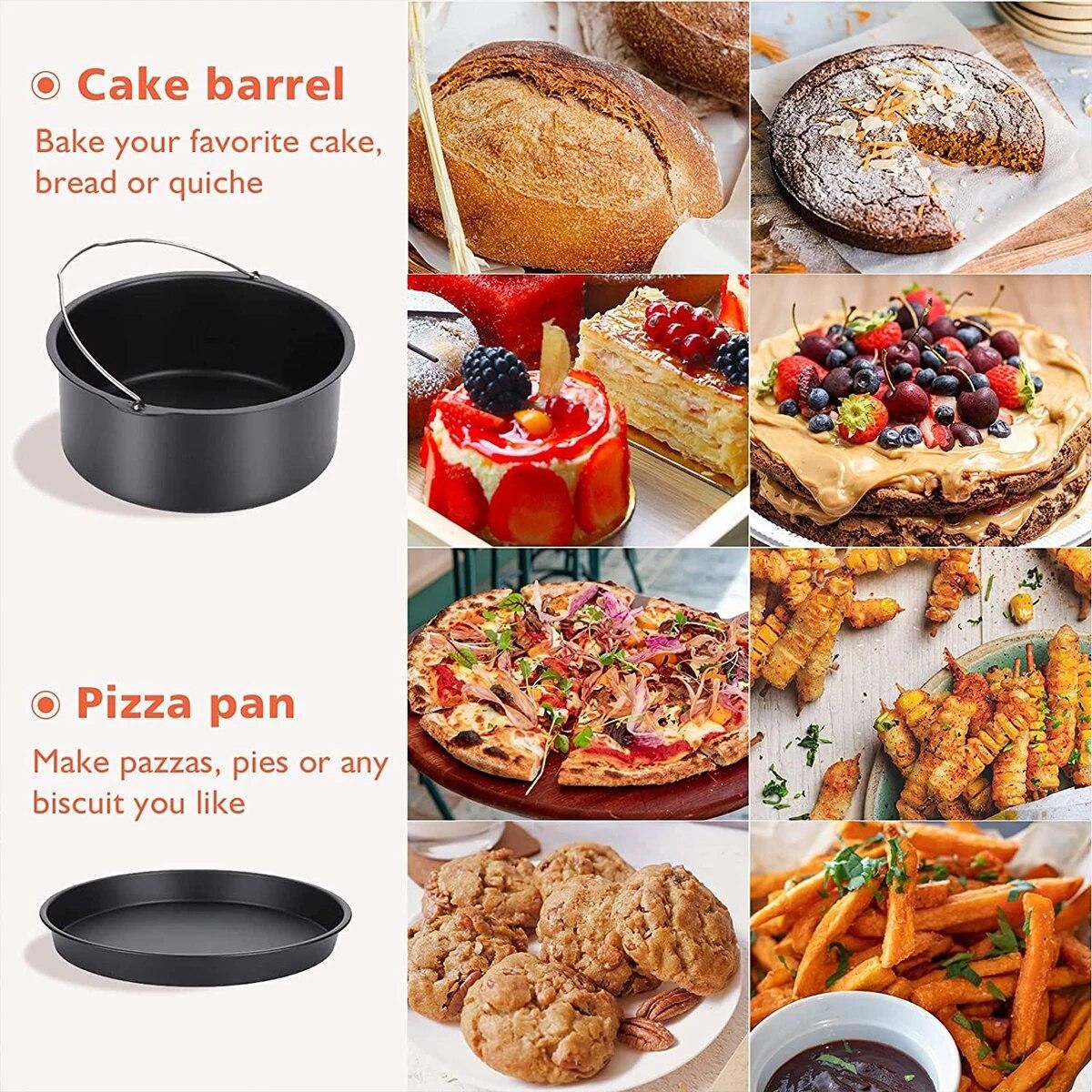 2Pcs Air Fryer Accessory Durable Air Fryer Pizza Pan and Baking Cake Barrel with Non-Stick Coating Round Baking Cake Pan Set