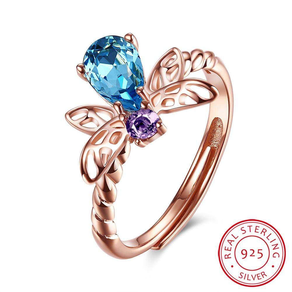 925 Sterling Silver Ring Honeybee Shape Zirconia Open Ring Fashion Rose Gold Ring For Women