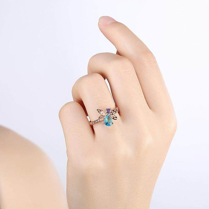 925 Sterling Silver Ring Honeybee Shape Zirconia Open Ring Fashion Rose Gold Ring For Women