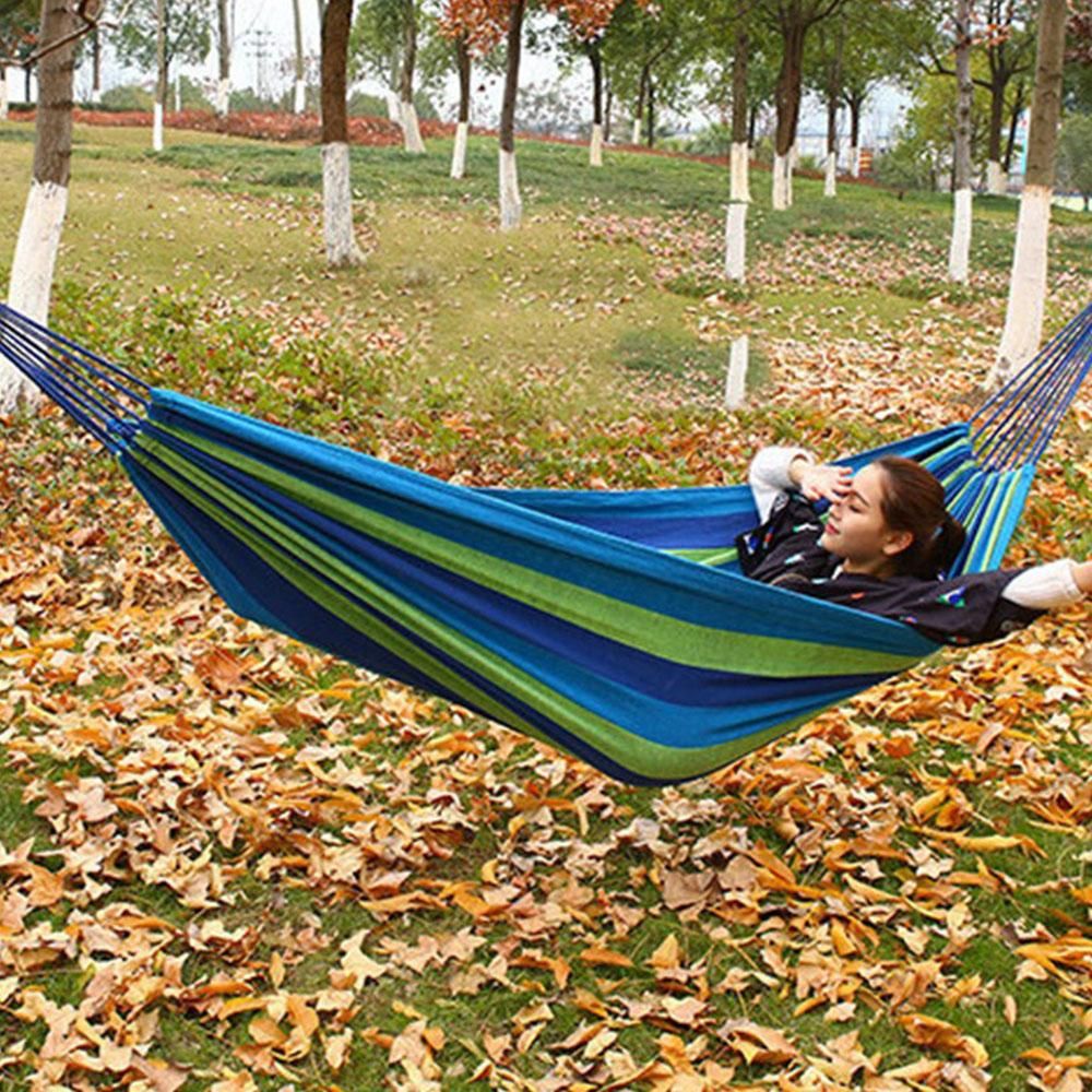 Lightweight Folding Outdoor Travel Hammock Blue Cyan Stripe Cotton High Elasticity Camping Swing