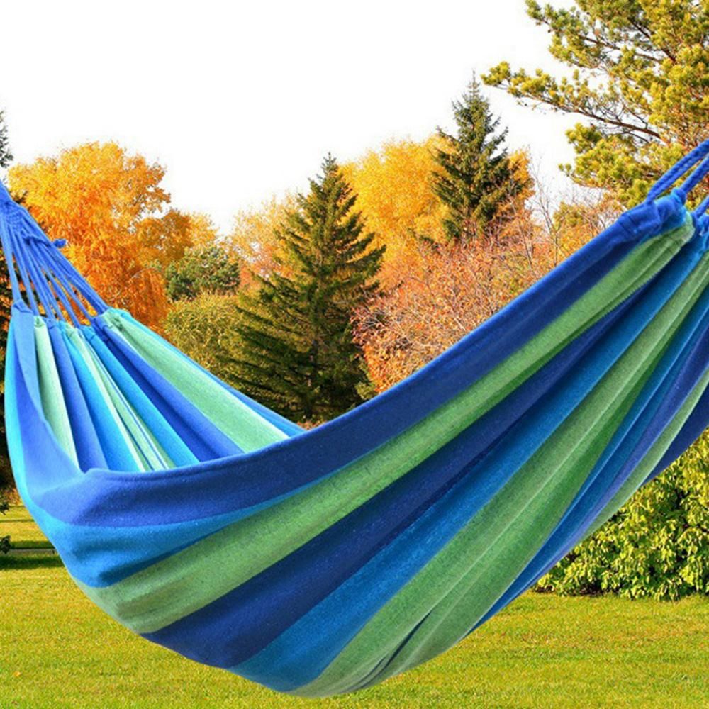 Lightweight Folding Outdoor Travel Hammock Blue Cyan Stripe Cotton High Elasticity Camping Swing