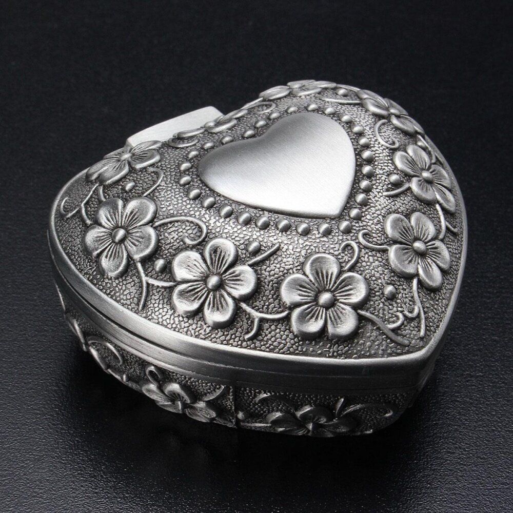 Heart Jewelry Box Antique Casket Alloy Case Ring Earring Necklace Storage Holder