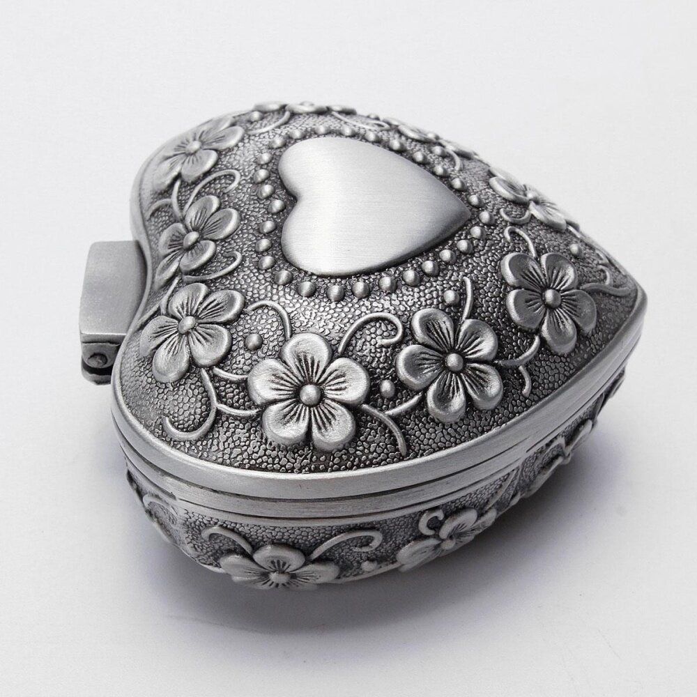 Heart Jewelry Box Antique Casket Alloy Case Ring Earring Necklace Storage Holder
