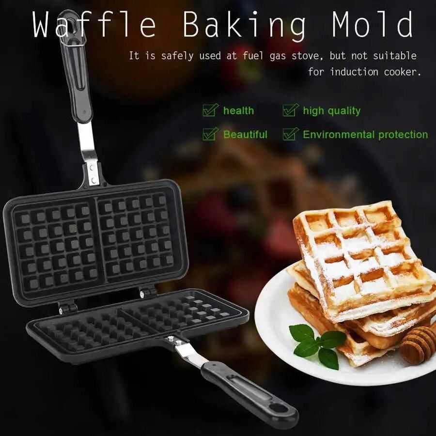 Iron Waffle Maker Baking Plate Non-Stick Waffles Making Mold Kitchen Dual Head Gas Pan Bubble Egg Cake Oven Breakfast Machine