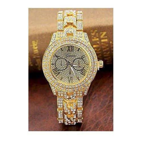 2022 Gold Plated Wristwatch Rhinestone- Ladies