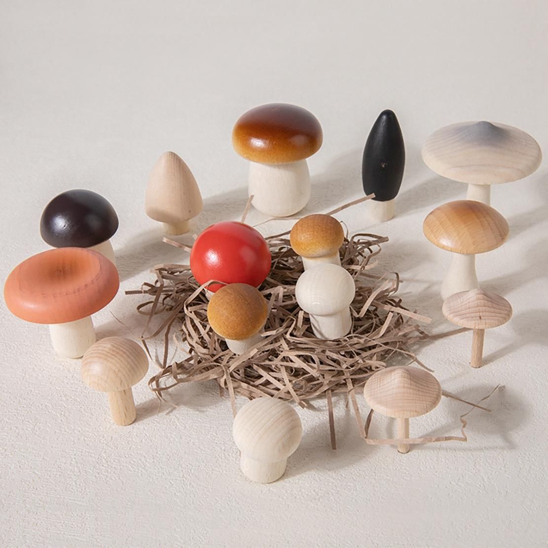 14Pcs Wooden Mushroom Set Natural Unfinished Mushroom DIY
