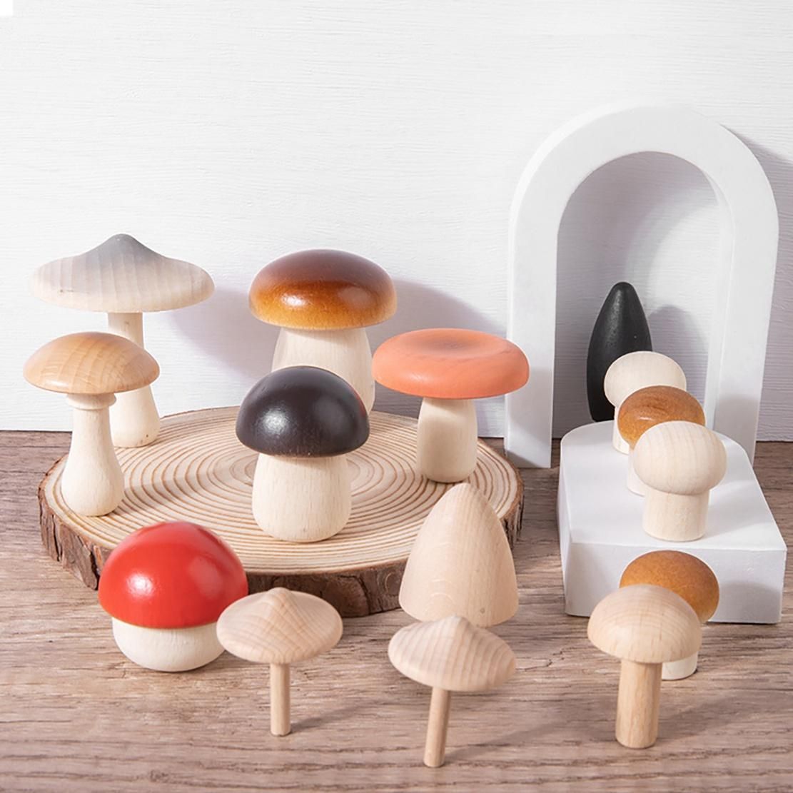 14Pcs Wooden Mushroom Set Natural Unfinished Mushroom DIY