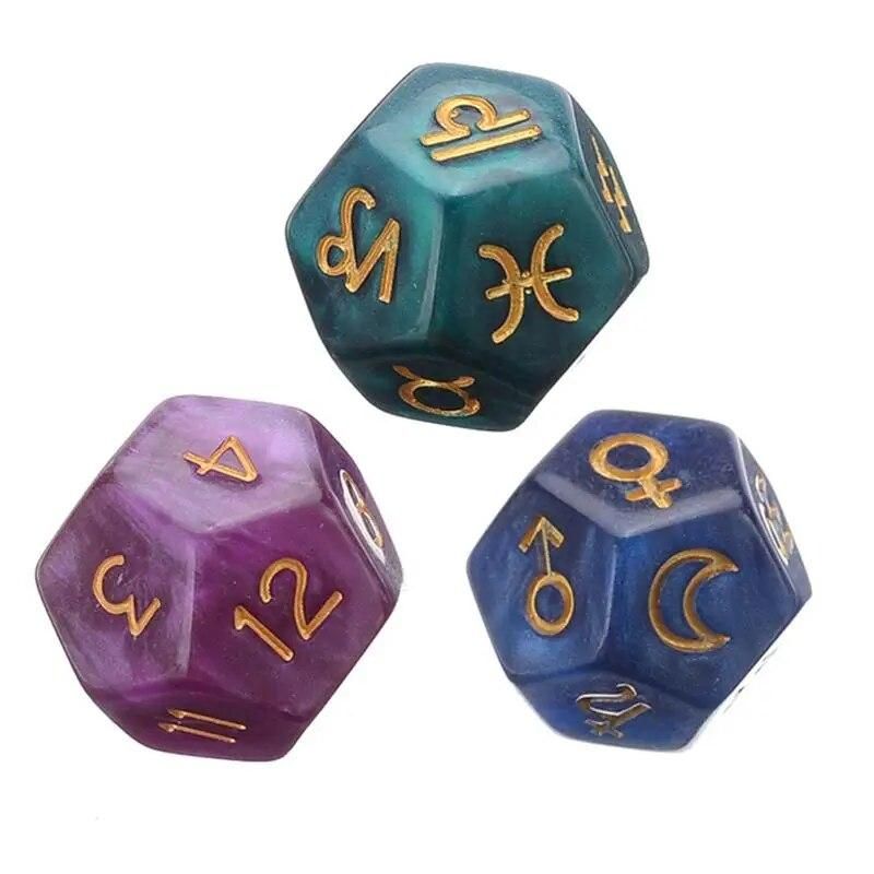 3pcs Acrylic Dice 12 Sided Astrology Dice 3-colors Polyhedral Digital Dice For Love Horoscope Divination Props Children Toy