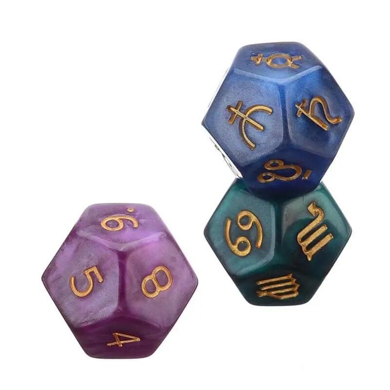 3pcs Acrylic Dice 12 Sided Astrology Dice 3-colors Polyhedral Digital Dice For Love Horoscope Divination Props Children Toy