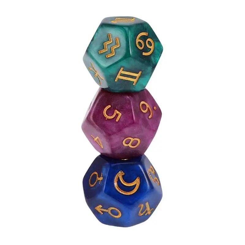 3pcs Acrylic Dice 12 Sided Astrology Dice 3-colors Polyhedral Digital Dice For Love Horoscope Divination Props Children Toy