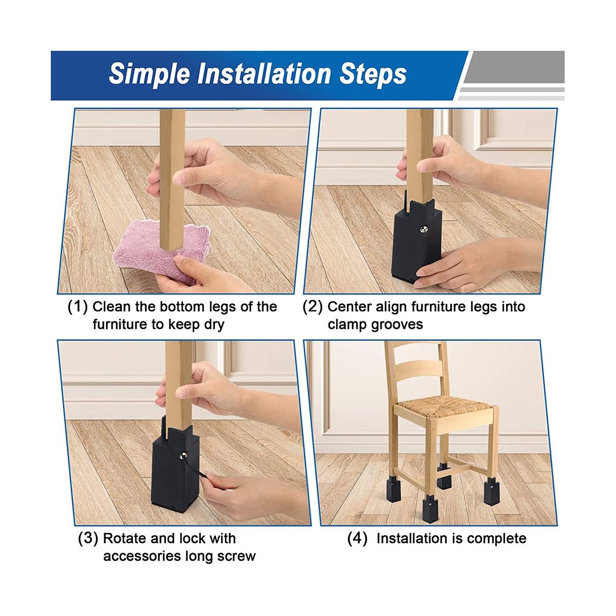 Furniture Risers with Adjustable Screw ClampTable Risers Chair Risers Bed Risers 4 InchFit SquareRound Chair Leg