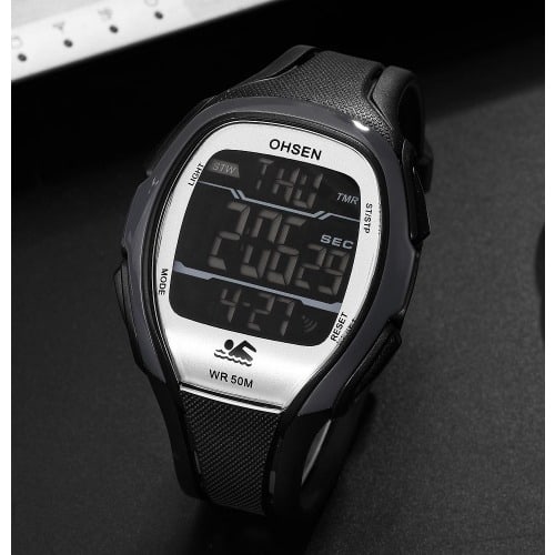 Rubber Strap Unisex Sport LED Watch - Black