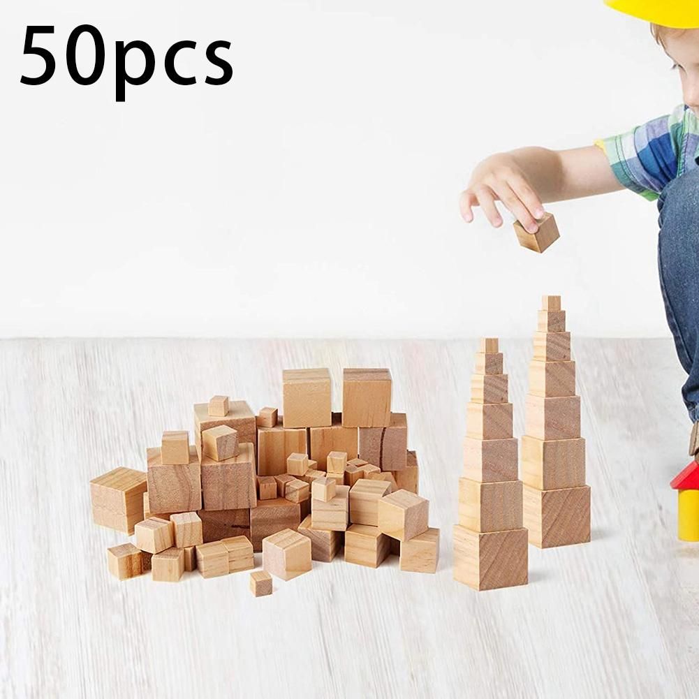 50Pcs Square Blank Wood Blocks for Puzzle Making, Crafts,