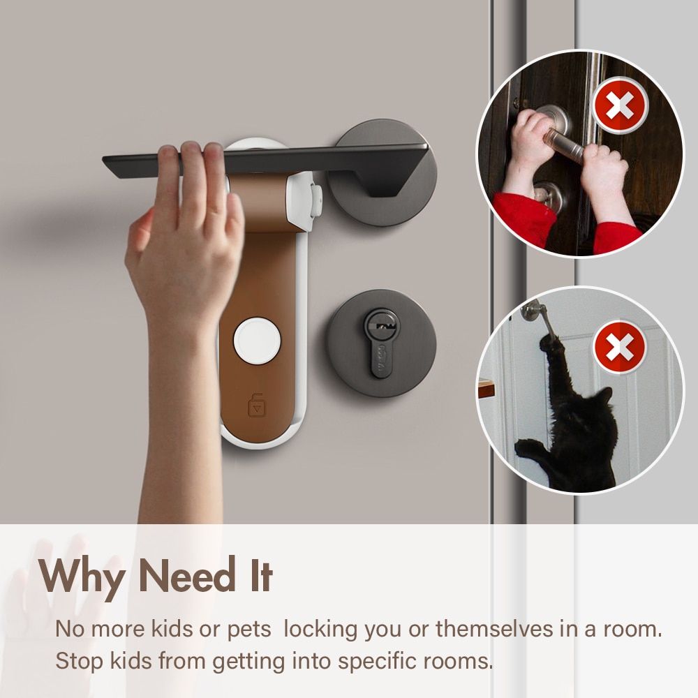 EUDEMON Door Lever Lock, Baby Proofing Door Handle Lock,Childproofing Door Knob Lock Easy To Install And Use 3M VHB Adhesive