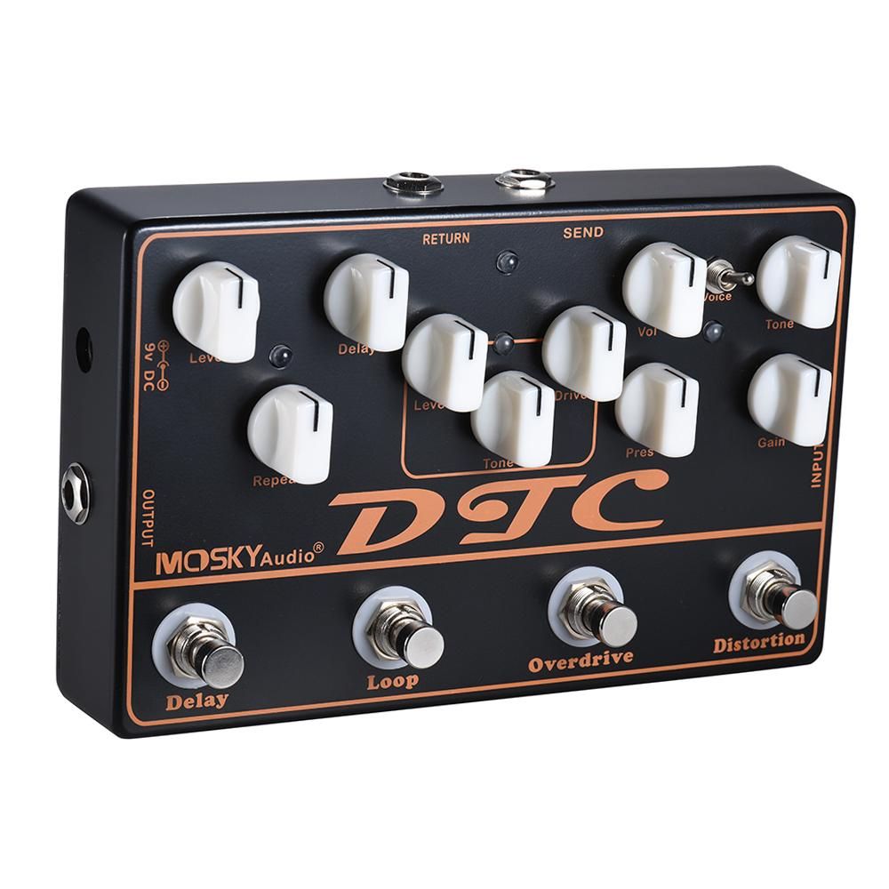 MOSKYAudio DTC 4-in-1 Electric Guitar Effects Pedal Distortion + Overdrive + Loop + Delay