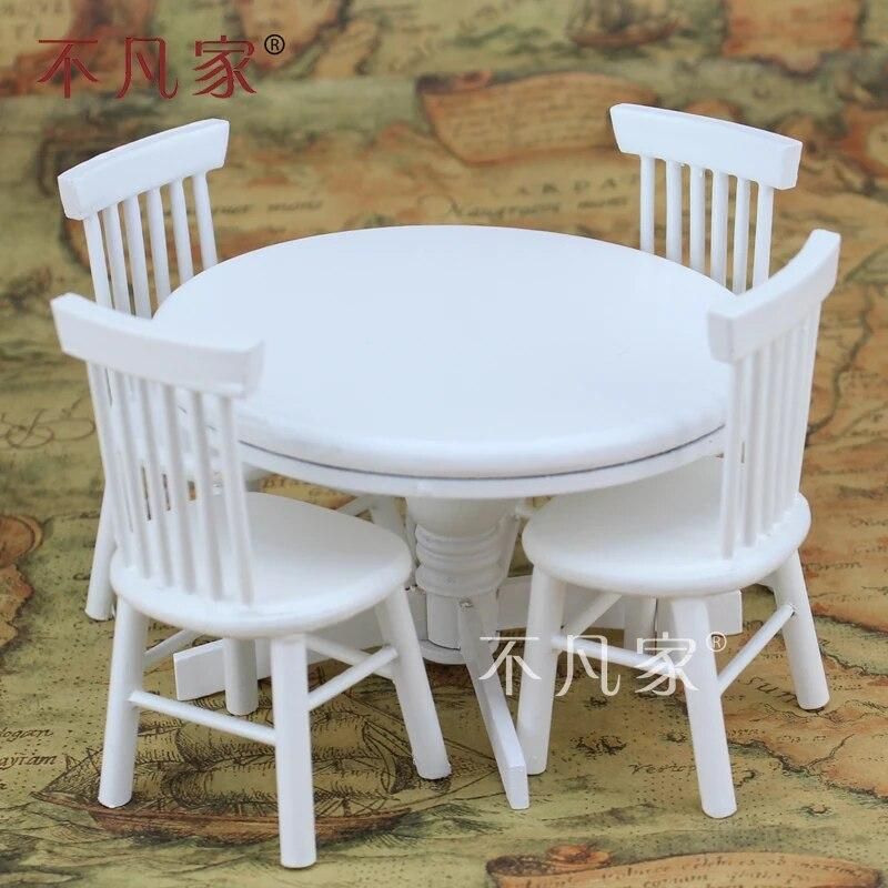 Dollhouses 1/12 scale miniature furniture white Round table And chairs set