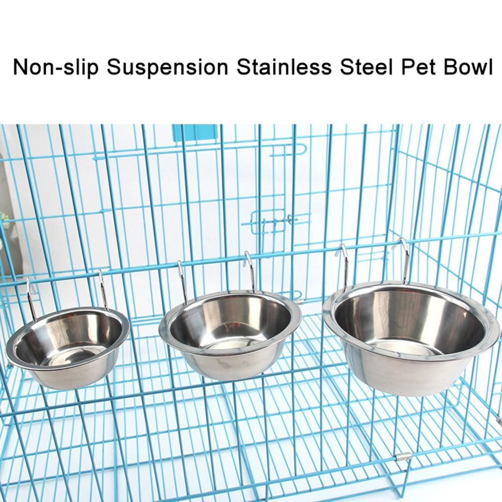 Stainless Steel Dog Pet Bowl Cage Crate Hanging Food Dish Water Feeder With Hook Dog Supplies