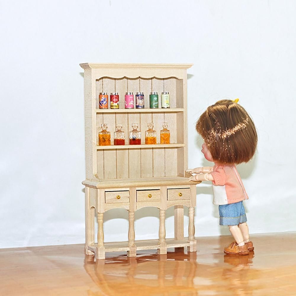 1/12 Dollhouse Miniature Furniture Bookcase Living Room Kitchen Model Cabinet Shelf Storage Cabinets A
