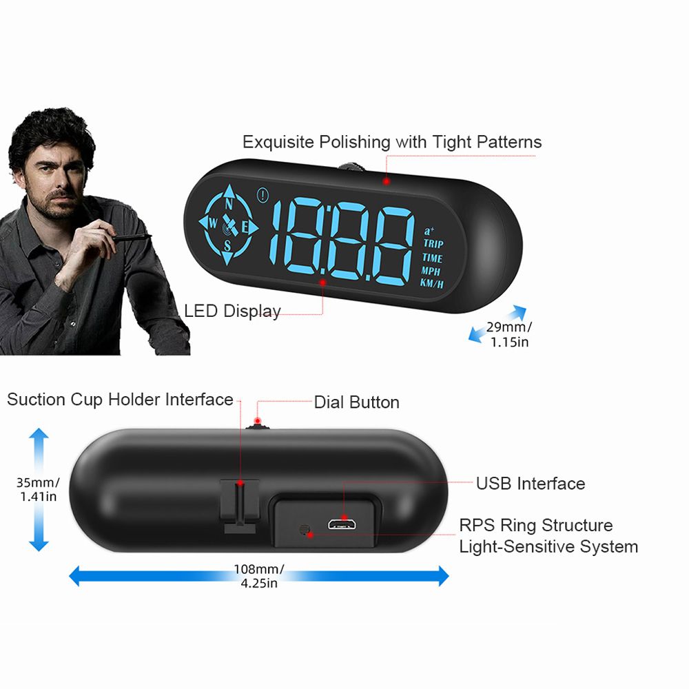 Car HUD Headup Display LED Digital GPS Speedometer Support