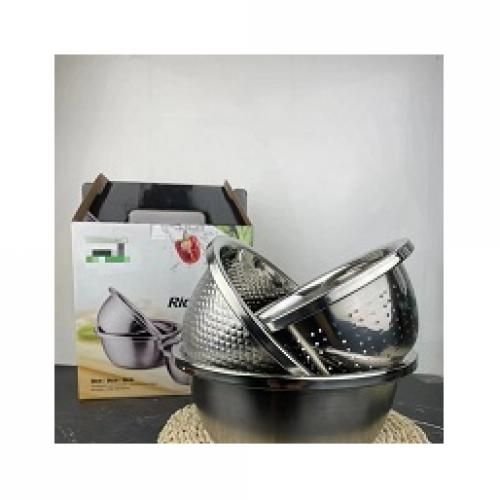 3 In 1 Stainless Steel Holes Washing Rice Sieve Strainer------SILVER