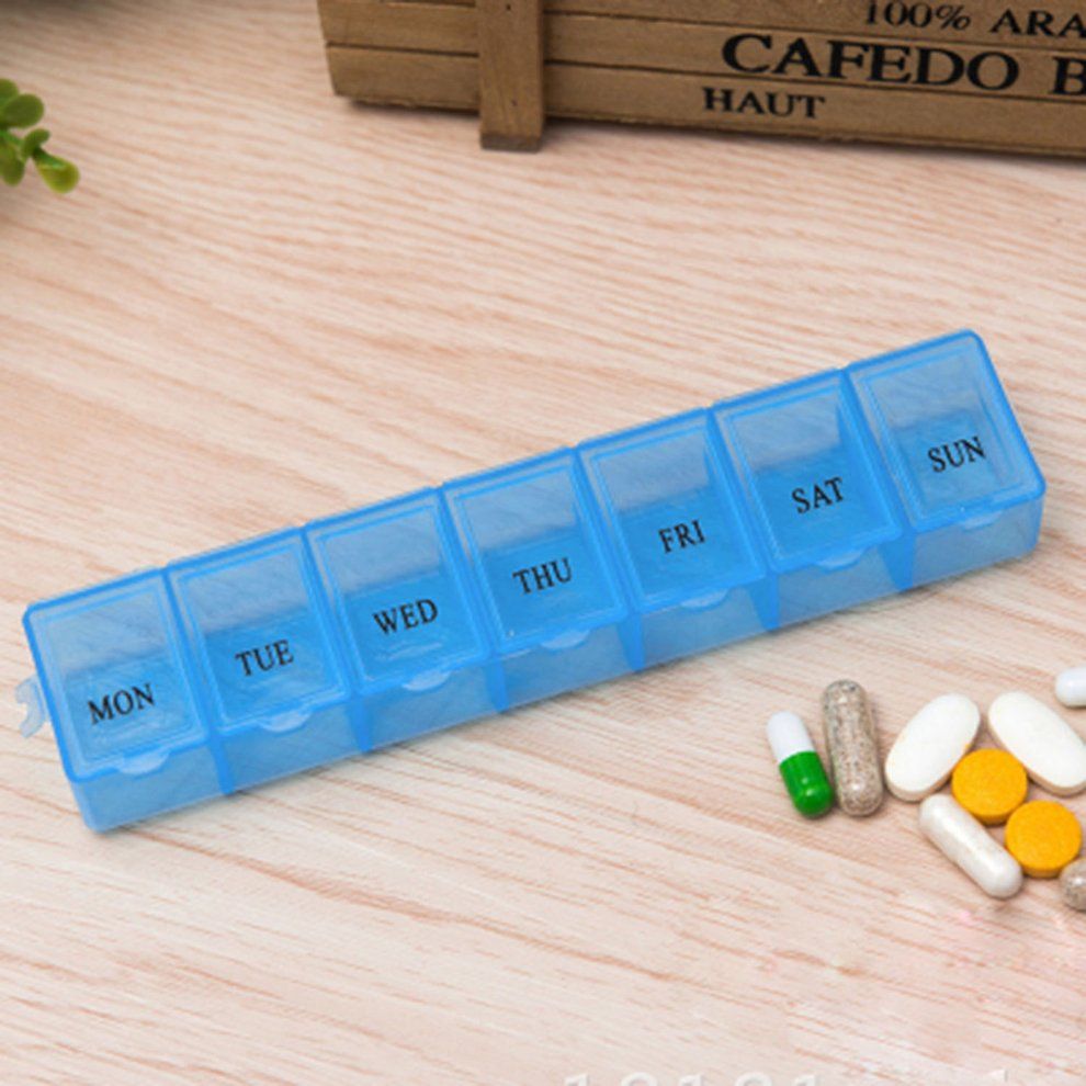 Home-7 Lattice Weekly Medicine Pill Box Outdoor Travel Medicine Tablet Container Blue