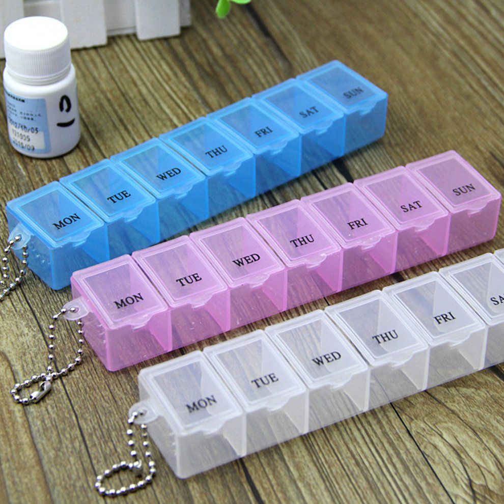 Home-7 Lattice Weekly Medicine Pill Box Outdoor Travel Medicine Tablet Container Blue