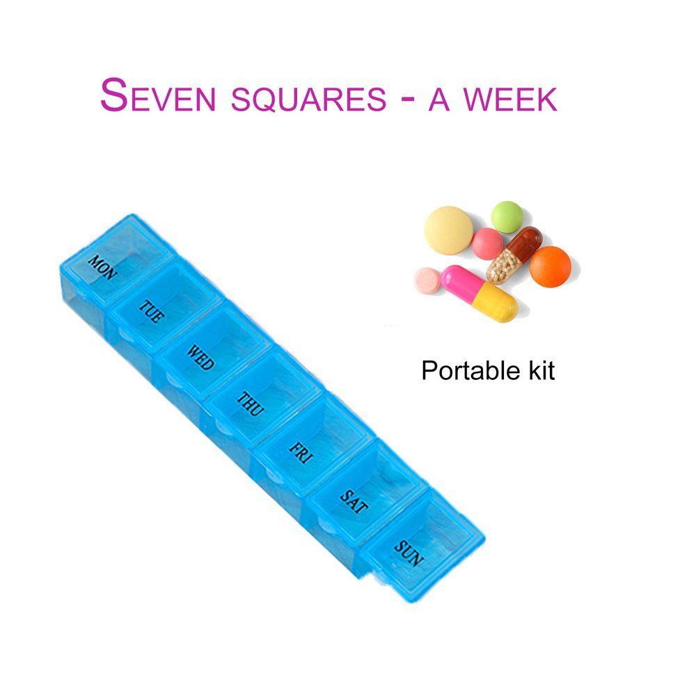 Home-7 Lattice Weekly Medicine Pill Box Outdoor Travel Medicine Tablet Container Blue