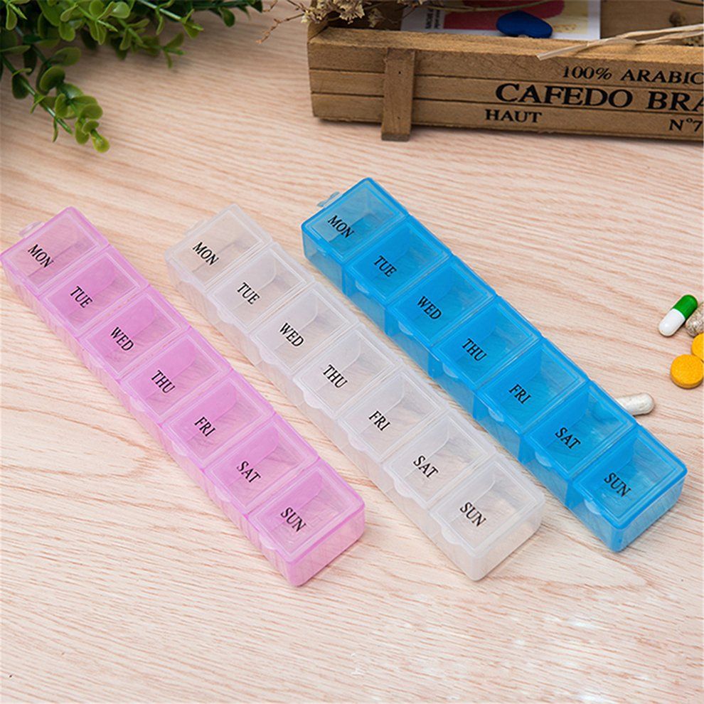 Home-7 Lattice Weekly Medicine Pill Box Outdoor Travel Medicine Tablet Container Blue