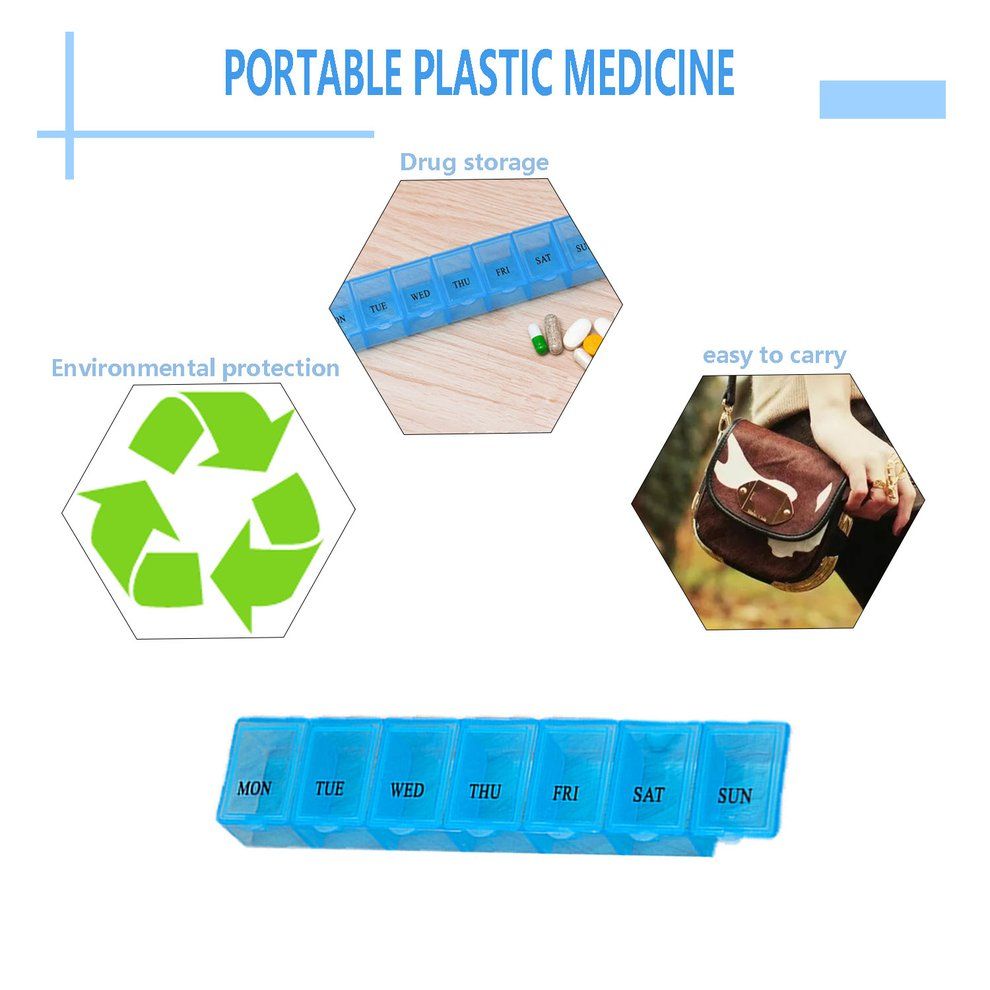 Home-7 Lattice Weekly Medicine Pill Box Outdoor Travel Medicine Tablet Container Blue