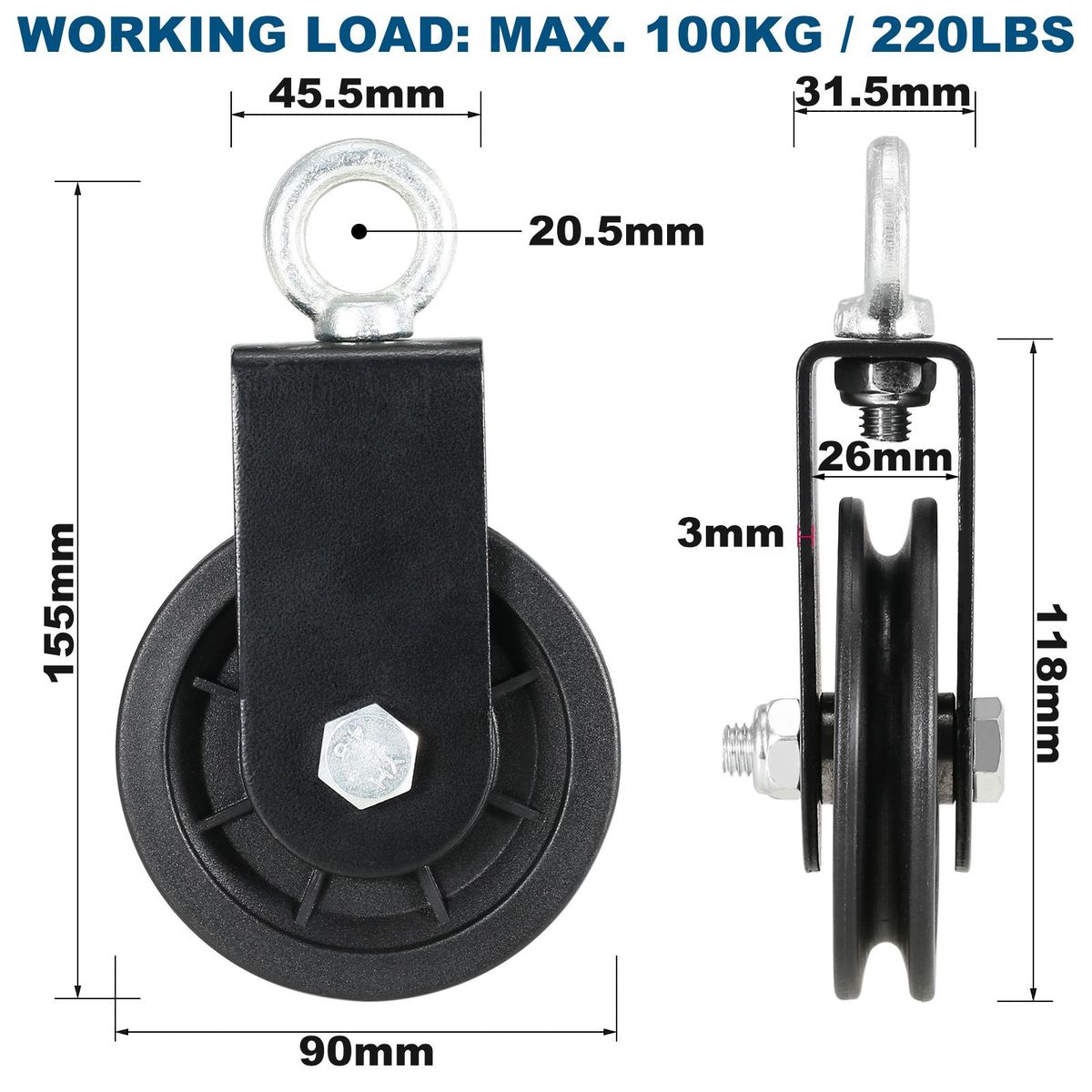 Silent Cable Pulley 360 Degree Detachable Rotation Traction Wheel Pulley System DIY Attachment for Home Gym Lifting