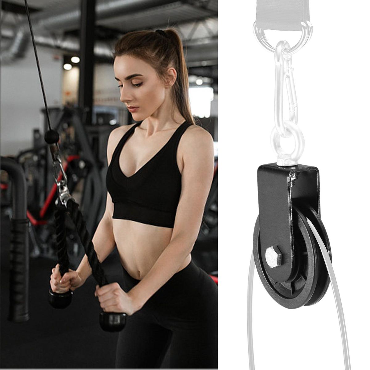 Silent Cable Pulley 360 Degree Detachable Rotation Traction Wheel Pulley System DIY Attachment for Home Gym Lifting