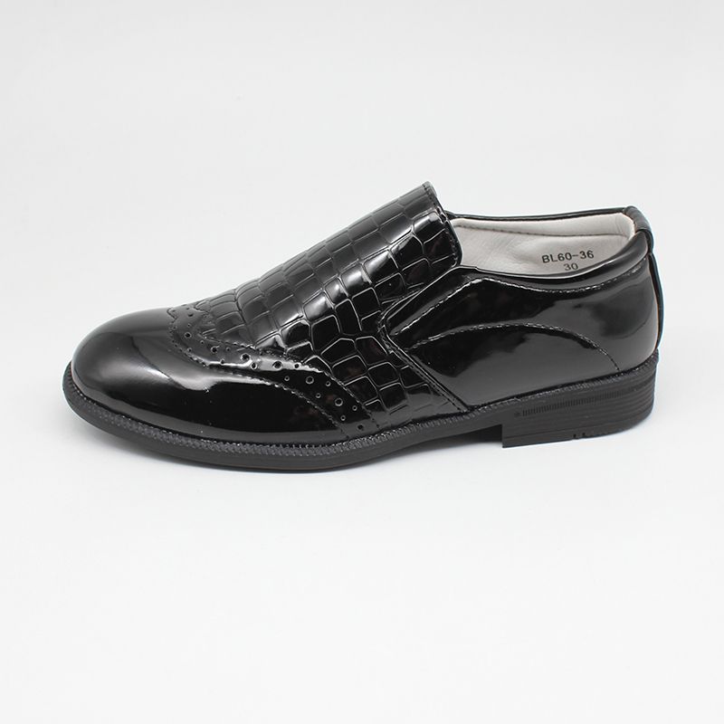 Boys Embossed Dress Shoes Loafers-Black