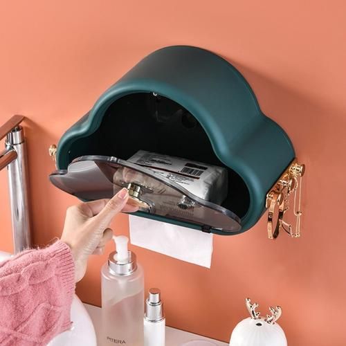 Bathroom Adhesive Carton, Wall Mounted Self Adhesive Waterproof, Toilet Paper Holder, With Privacy Protection Storage