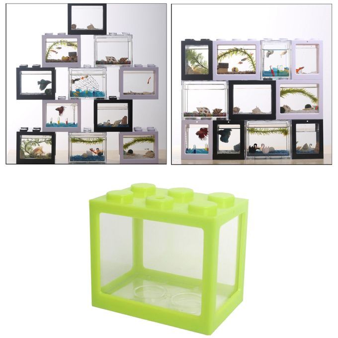 2 Pieces Aquarium Fish Tank Mini Building Blocks Spider Box Home Green