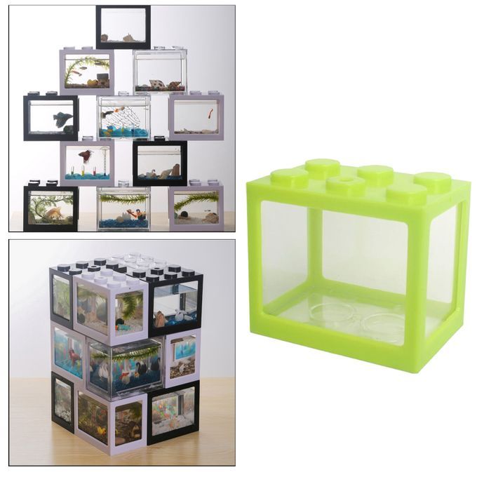 2 Pieces Aquarium Fish Tank Mini Building Blocks Spider Box Home Green