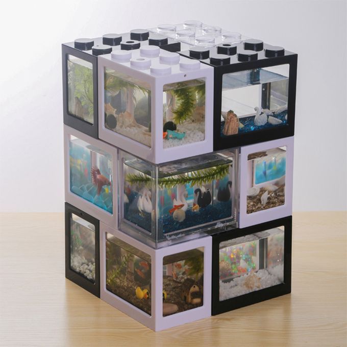 2 Pieces Aquarium Fish Tank Mini Building Blocks Spider Box Home Green