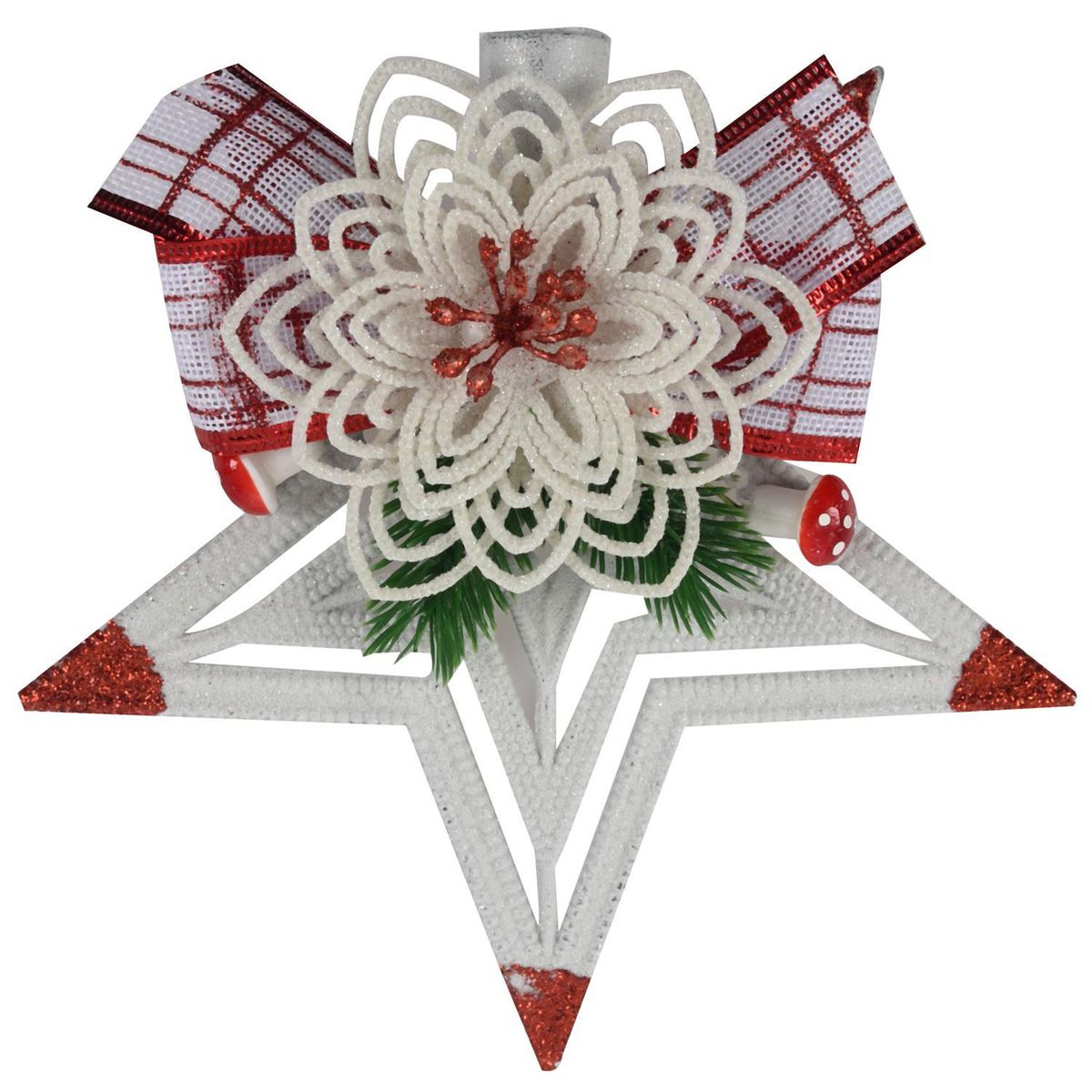 White Christmas Home Door Window Ornaments Christmas Decoration Xmas Tree Hanging Decor, Pentagon tops and flowers