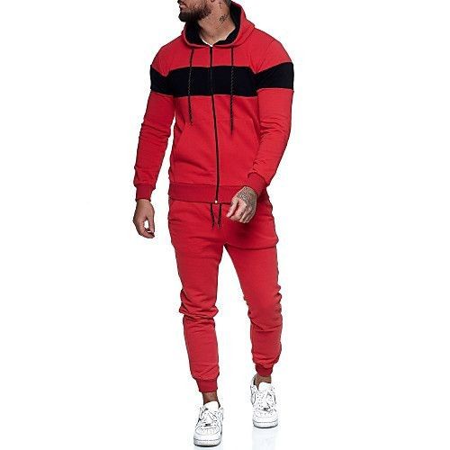 Men's Casual Full Zip Tracksuit For Men Red