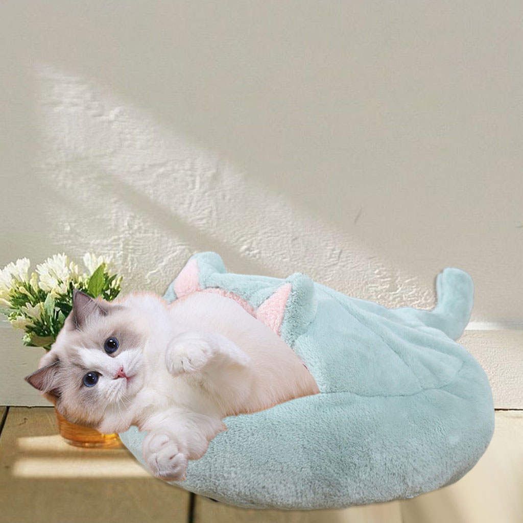 Soft Fluffy Plush Round Pet Bed Calming Nest Dog Bed Light Lake Blue L