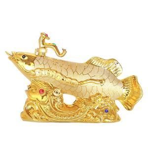 40CM Home  Business ART FENG SHUI Money Drawing Gold Dragon Fish Arowana Ornament Wine Pot Statue