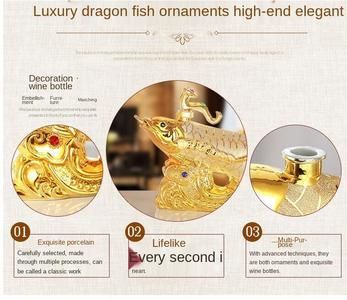 40CM Home  Business ART FENG SHUI Money Drawing Gold Dragon Fish Arowana Ornament Wine Pot Statue