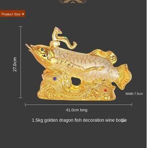 40CM Home  Business ART FENG SHUI Money Drawing Gold Dragon Fish Arowana Ornament Wine Pot Statue