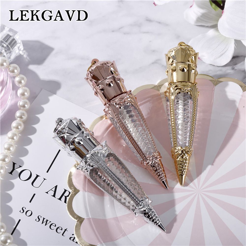 1pc 5ml Rose Gold Crown Plastic Empty Carrot Lip Gloss Tube Cosmetic Wand Lipgloss Packaging Container DIY Lipstick Tube New(#3 X Dispenser Tools)
