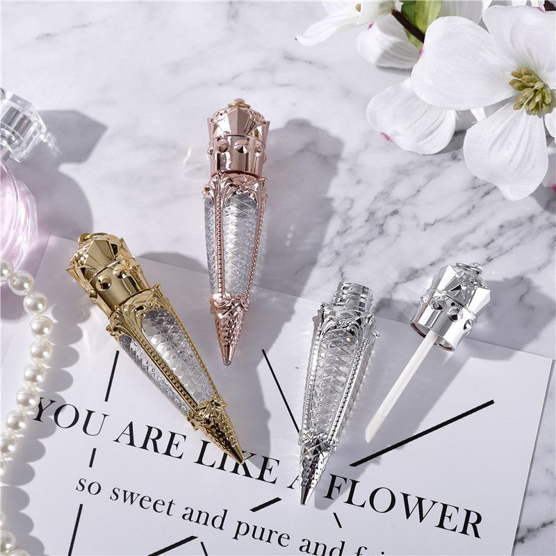1pc 5ml Rose Gold Crown Plastic Empty Carrot Lip Gloss Tube Cosmetic Wand Lipgloss Packaging Container DIY Lipstick Tube New(#3 X Dispenser Tools)